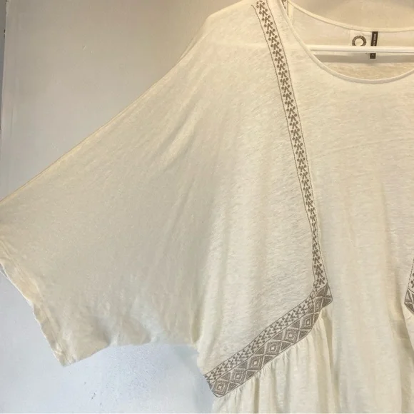 Anthropologie Akemi + Kin Top Women 100% Linen Embroidered Ivory Silver  XL - Picture 4 of 11